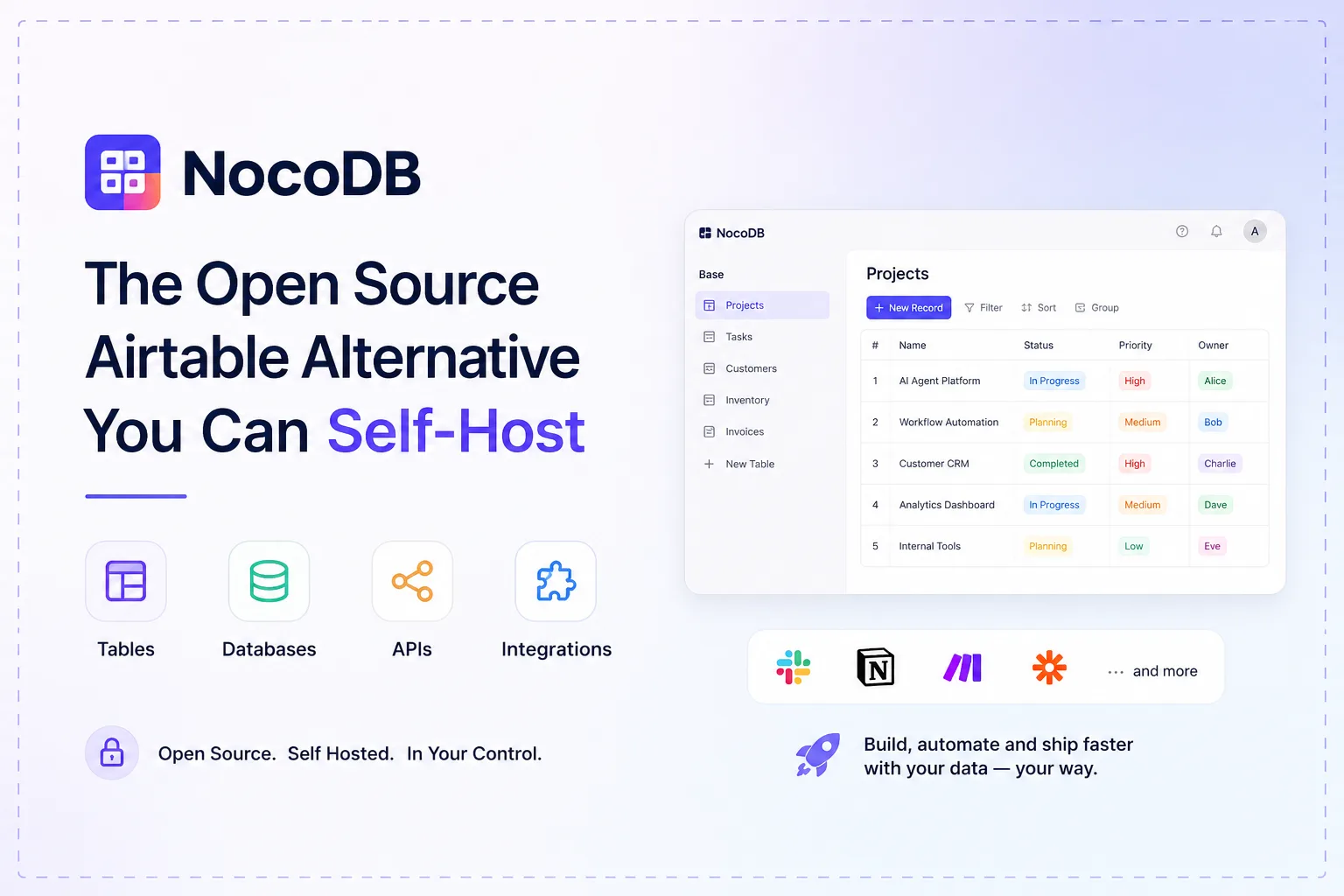 NocoDB - Self-Hosted No-Code Database Platform