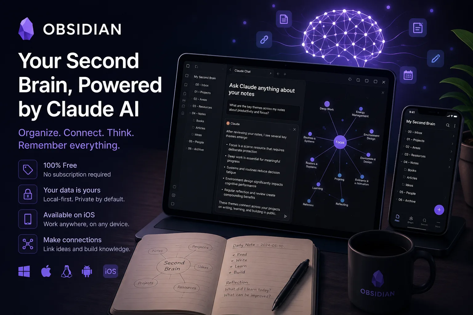 Obsidian - Free Local-First Second Brain for Notes and Ideas